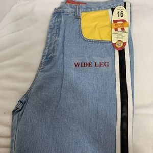 Vintage 90’s Revolt wide leg denim jeans with stripes.size 16(NWT)